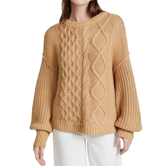 Free People Dream Mixed CableKnit Desert Classic Camel Oversized Sweater Size XL - Picture 5 of 13